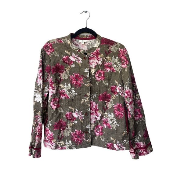 J. Jill Floral Jacket Size L Cotton Spring Lightweight Lagenlook Easter Green - Picture 1 of 8
